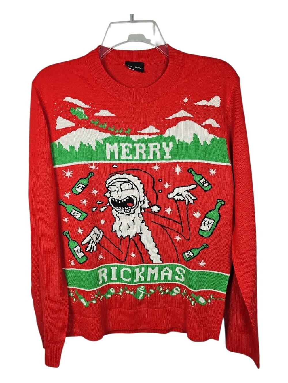 Rick And Morty Red "Merry Rickmas" Christmas Sweater Size S